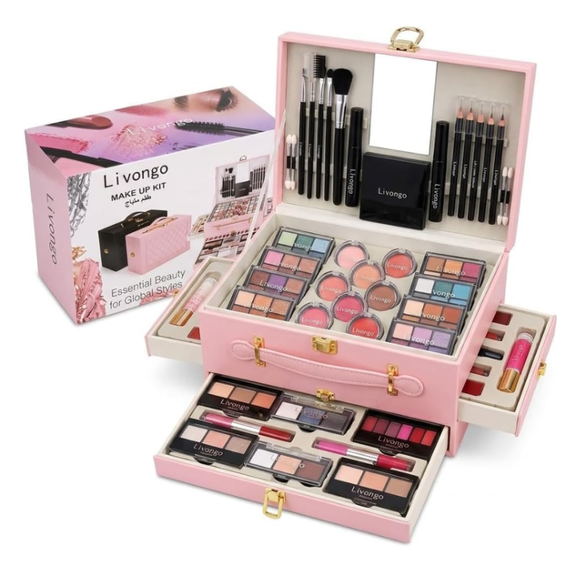 120 Pcs All-in-One  Beauty Makeup Kit for Women – Pink Carry Case