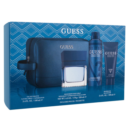 GUESS Seductive Blue Eau de Toilette Gift Set for Men, 100ml EDT + 100ml Shower Gel + 226ml Body Spray + Pouch
