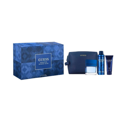 GUESS Seductive Blue Eau de Toilette Gift Set for Men – 100ml EDT + 100ml Shower Gel + 226ml Body Spray + Pouch